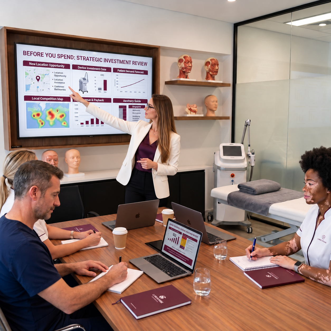 Strategic investment review presentation in an aesthetics clinic